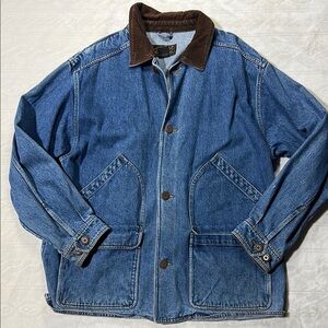 Eddie Bauer Blue Denim Jacket with Brown Collar